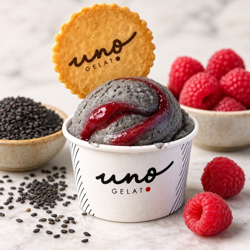 Uno Gelato - Black Sesame Raspberry gelato