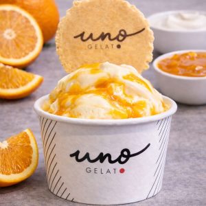uno gelato yogurt with orange swirl