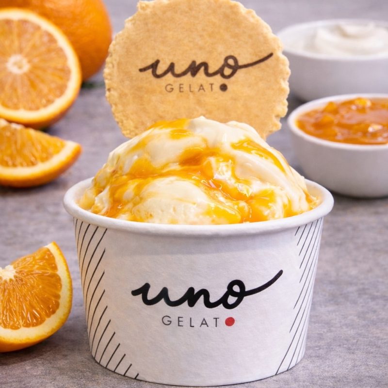 uno gelato yogurt with orange swirl
